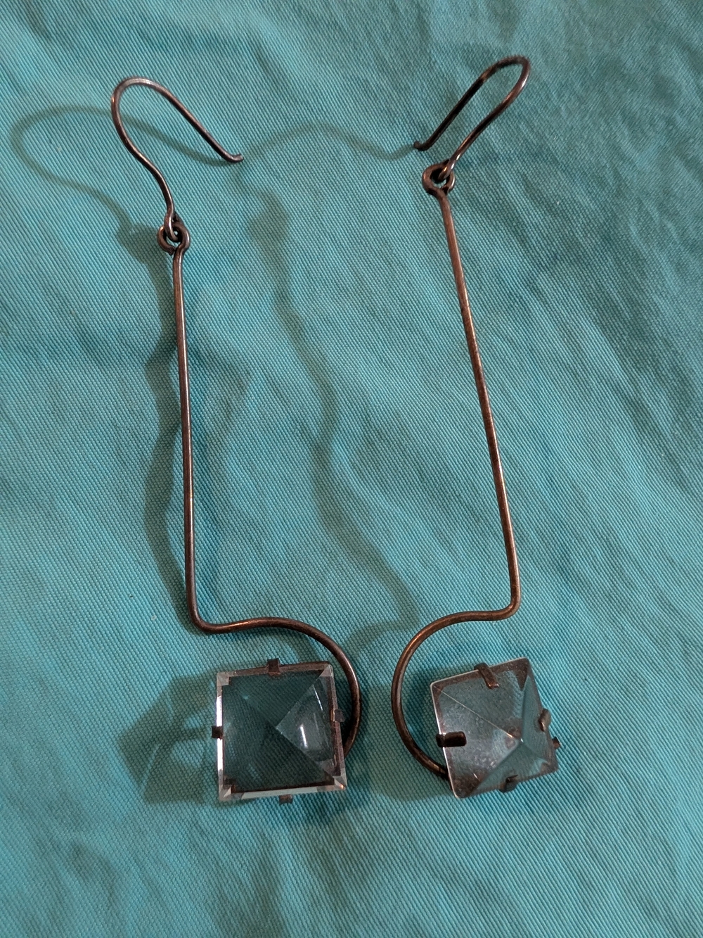 Elegant Sterling Silver Square Crystal Drop Earrings - Clear Crystal